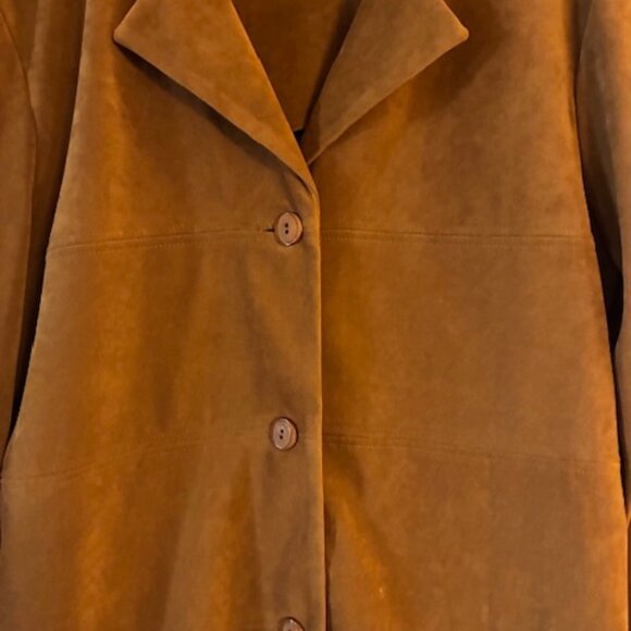 Sag Harbor Women's Brown Faux Suede Long Unlined Button Jacket Coat Size 16 - Picture 2 of 10